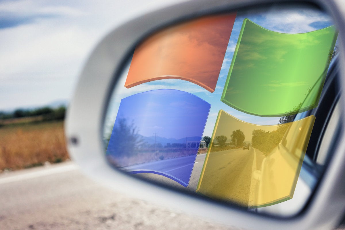 windows 7 logo in the rear view mirror